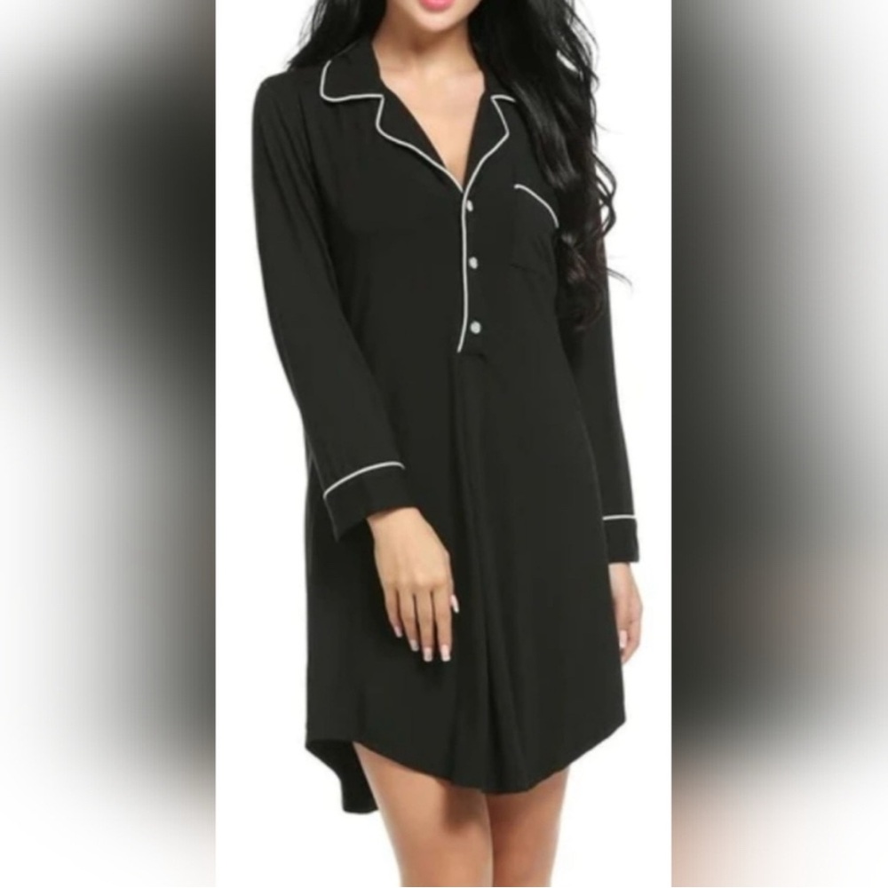 Make offer! Lauren Ralph Lauren Black Nightshirt pockets White Trim Small Med